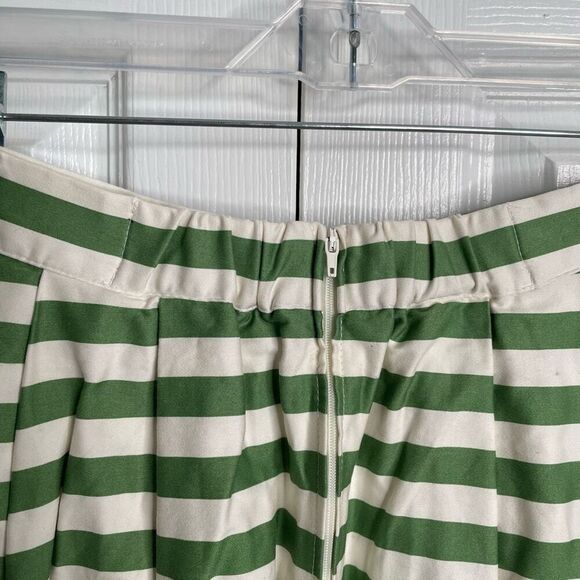 Modcloth Womens Dusk and Stunner Full Skirt L Green White Stripe Retro Twee - Picture 7 of 9